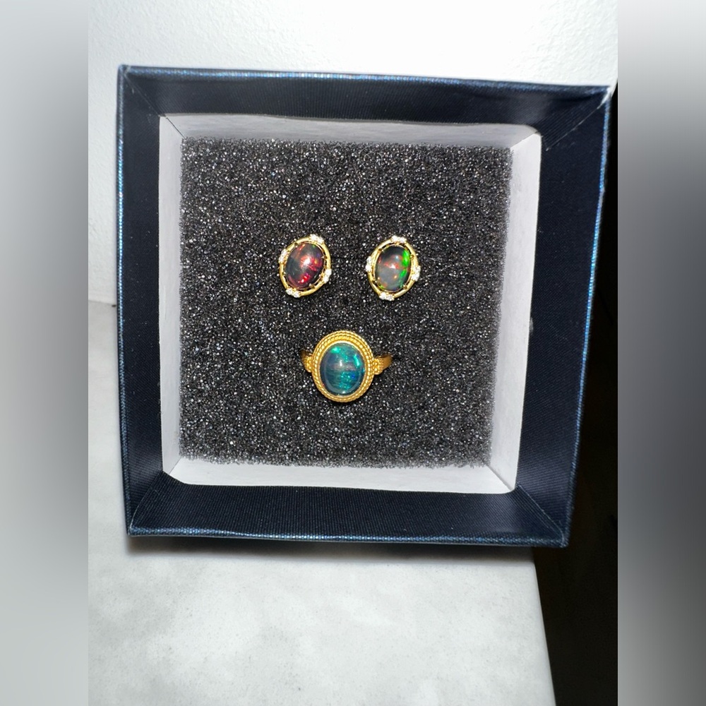 Black Opal Gold Plated Satin Finish Silver S925 Set
